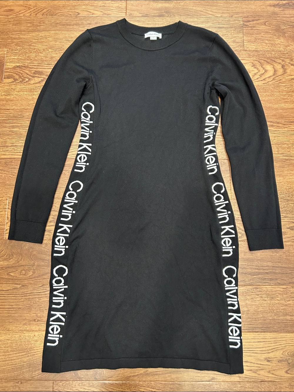 Calvin Klein Black Logo Side Stripe Long Sleeve Sweater Dress Women’s S